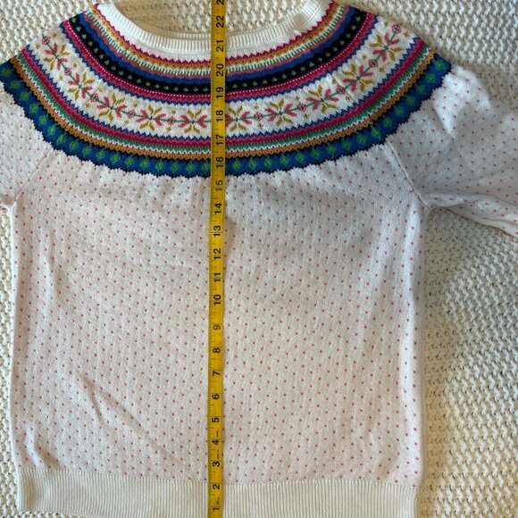 Talbots Fair Isle Multicolor Rainbow White Sweater Winter Ski Preppy Knit Small - Picture 8 of 9